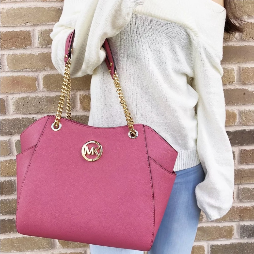 Gaby’sBags👜💕-Michael Kors Chain Tote Pink - Picture 2 of 7